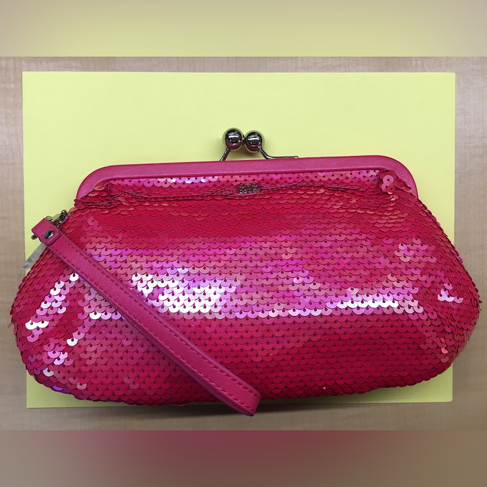 Coach pink sequin wristlet/evening bag